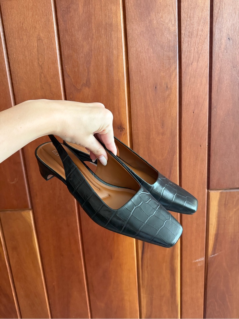 Franco Sarto Black Croc-Embossed Slingback Heels